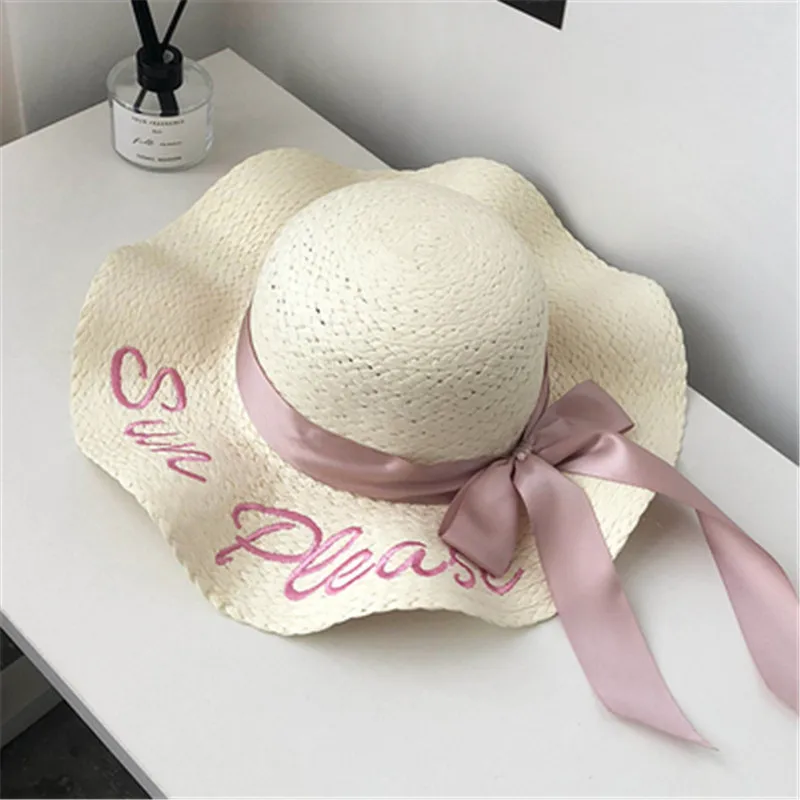 Соломенный козырек от солнца raffia пляжные шляпы с буквенным принтом и широкими