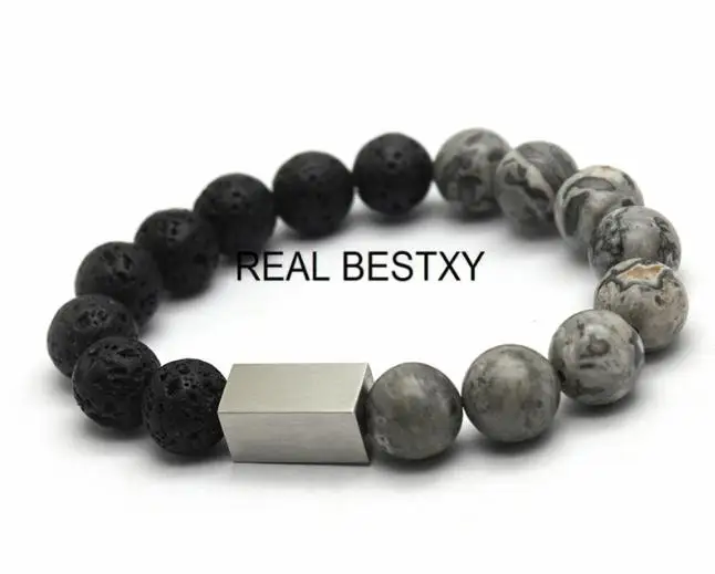 matt steel logo Настоящий BESTXY выгравированный логотип Мужской Браслет 10 мм бисер браслет модные классические каменные браслеты из бисера и браслеты для мужчин - Окраска металла: matt steel logo