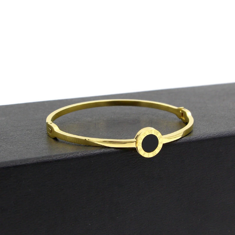 Fashion Stainless Steel Black Shell Thin Bangle Bracelet With Roma Numerals | Украшения и аксессуары