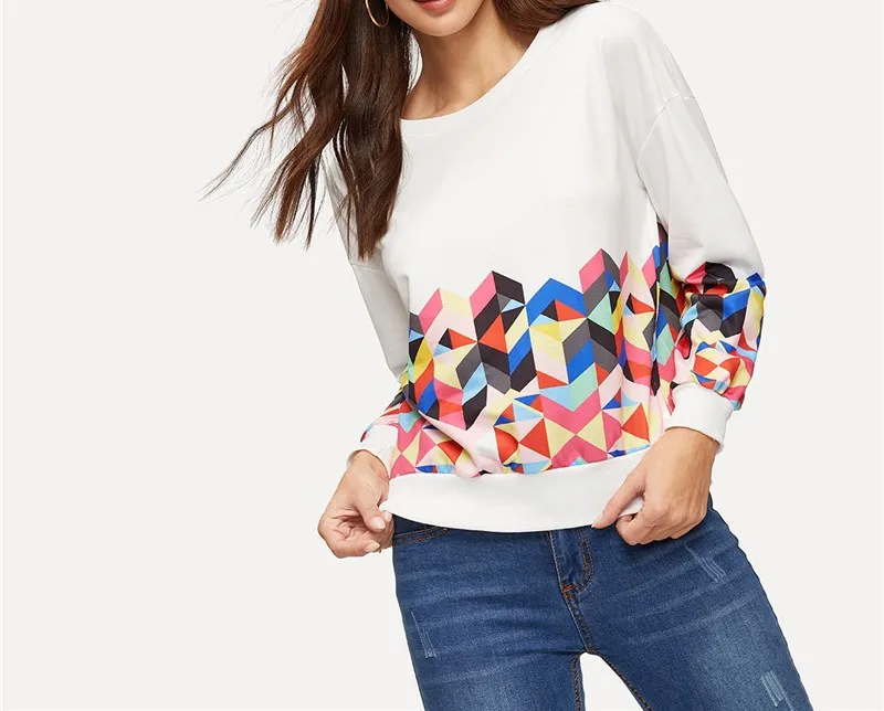 Толстовка Женская с геометрическим принтом и длинным рукавом на молнии|Женские