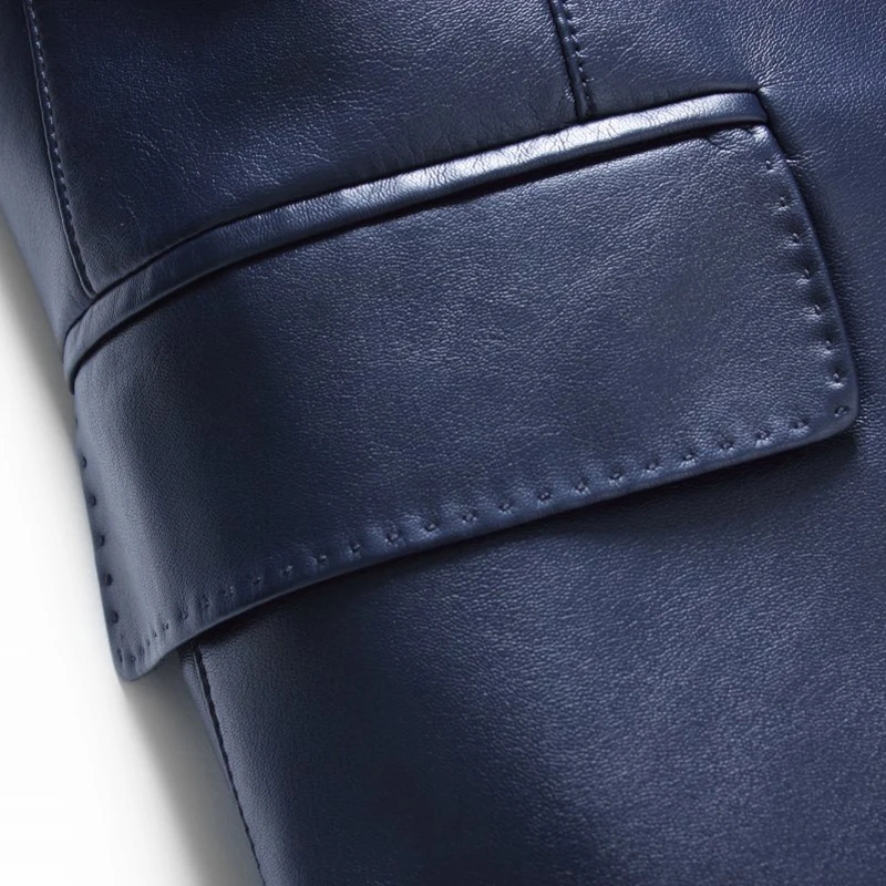 2016 Зимний однобортный мужской кожаный пиджак с отложным воротником из