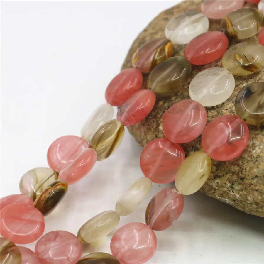 Natural 12mm 14mm Pink Watermelon Tourmaline Coin Round Beads Handicrafts Jewelry Making Gifts for Women Loose 15inch Y126 | Украшения и