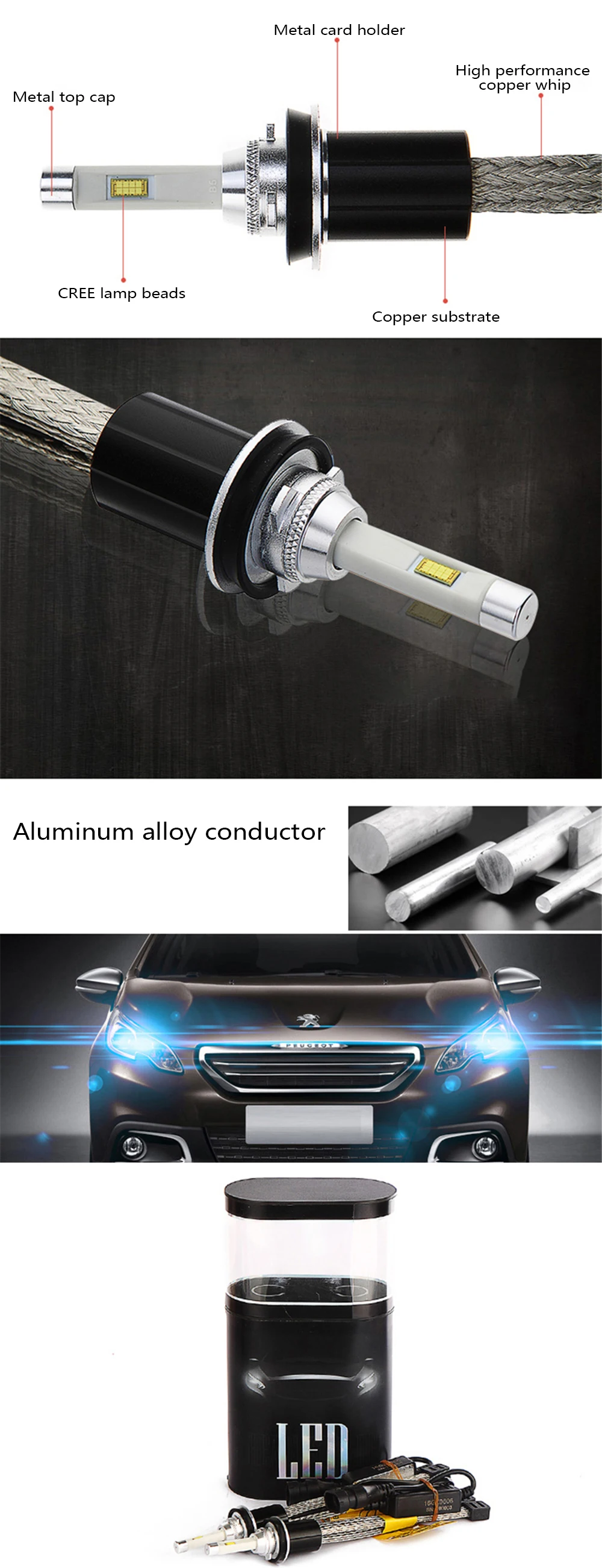 CARCTR из 2 предметов автомобиля светодиодный фары H7 1 год гарантии 60W 6000K H1 H3 H4 880/881 H7 H11/H8/H9 9005 дальнего и ближнего светодиодный фары R4