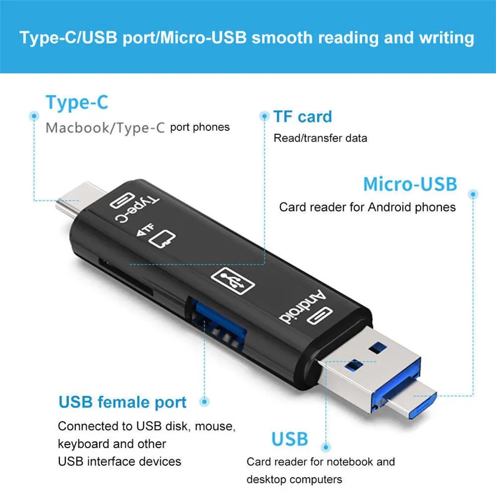 5 в 1 OTG кардридер Тип C и Micro USB флэш накопитель высокоскоростной USB2.0 универсальная
