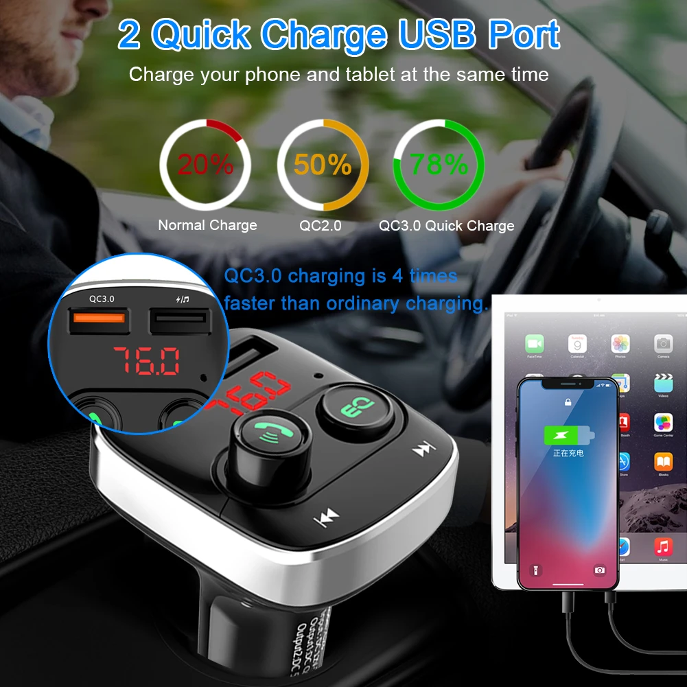 SRUIK Fm передатчик автомобильный комплект громкой связи беспроводной Bluetooth FM передатчики USB FM модулятор режим эквалайзера fm-передатчик Bluetooth Автомобильный