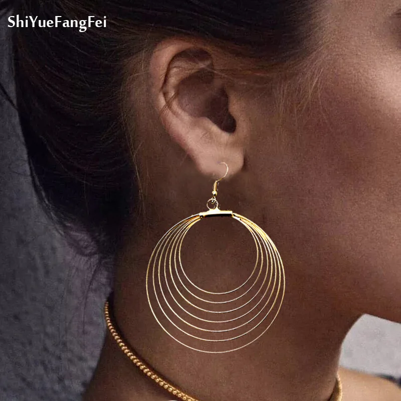 Модные золотые металлические висячие серьги в стиле панк женские большие