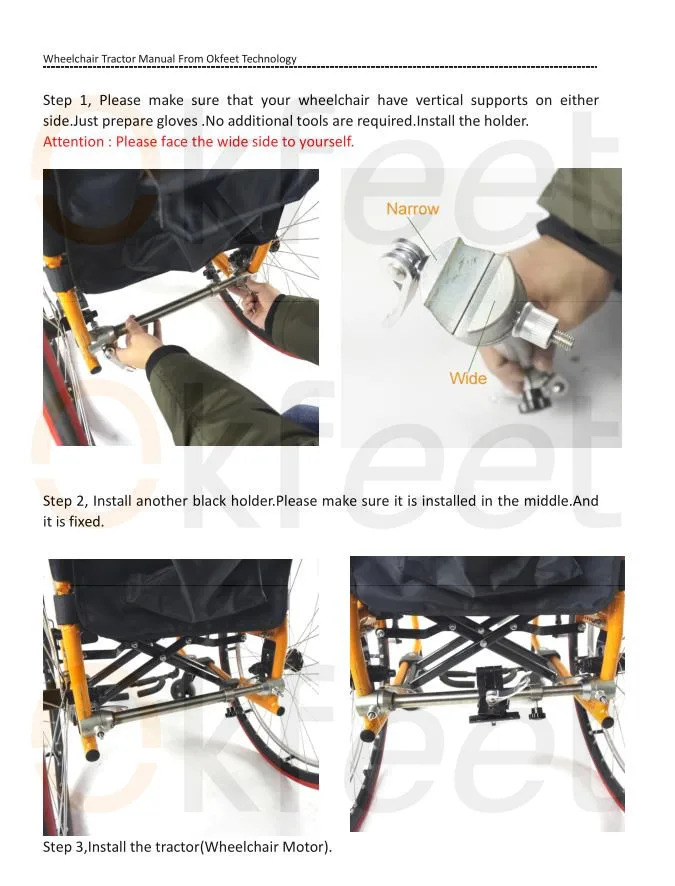 Okfeet 24V250W электрический трактор инвалидной коляски Handbike Электрический инвалидной коляски Конверсионные Комплекты с батареей 8 дюймов колеса