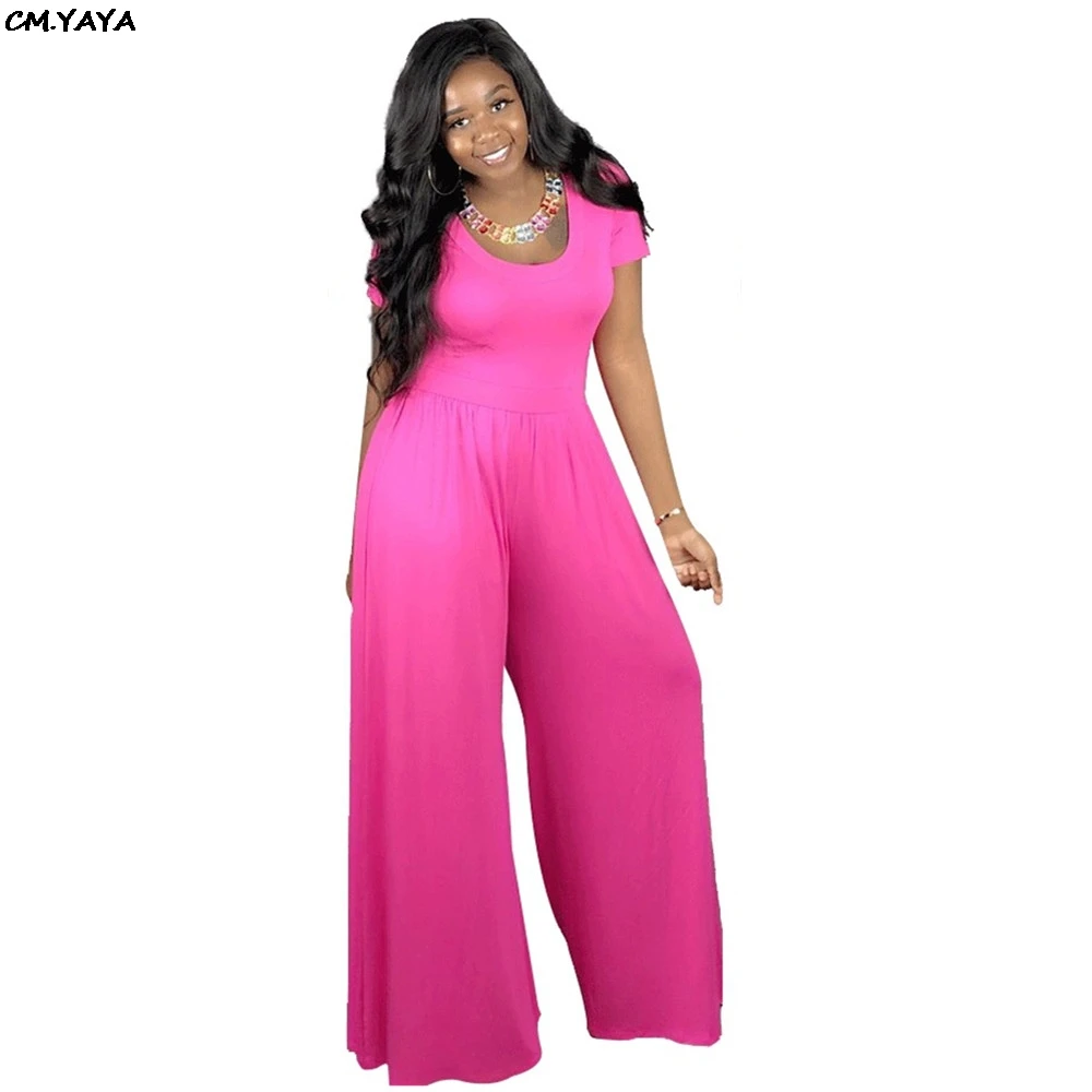 Женский комбинезон с круглым вырезом и коротким рукавом однотонный Свободный