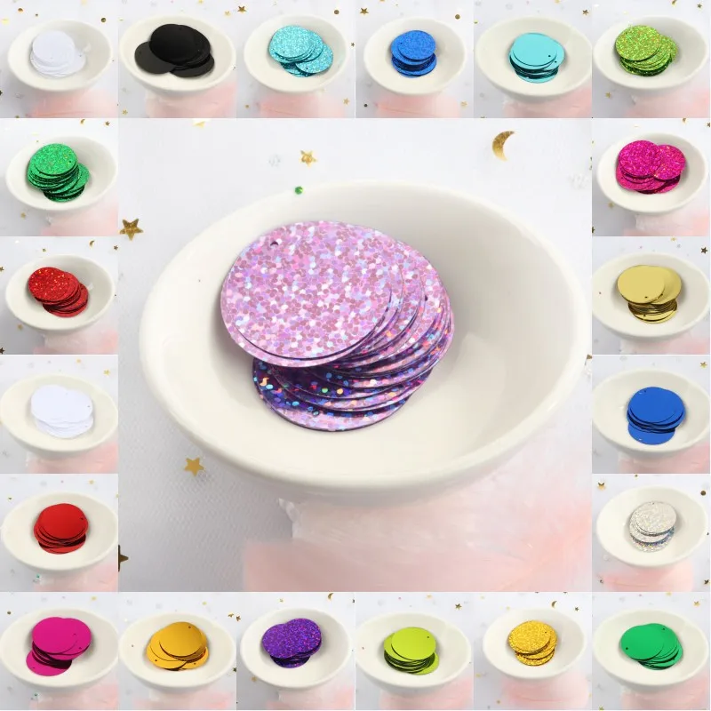 

20pcs Large Round Sequins 40mm PVC Flat loose Sequin Paillette Sewing Laser Sequins For Wedding Dress Material 24 Colors