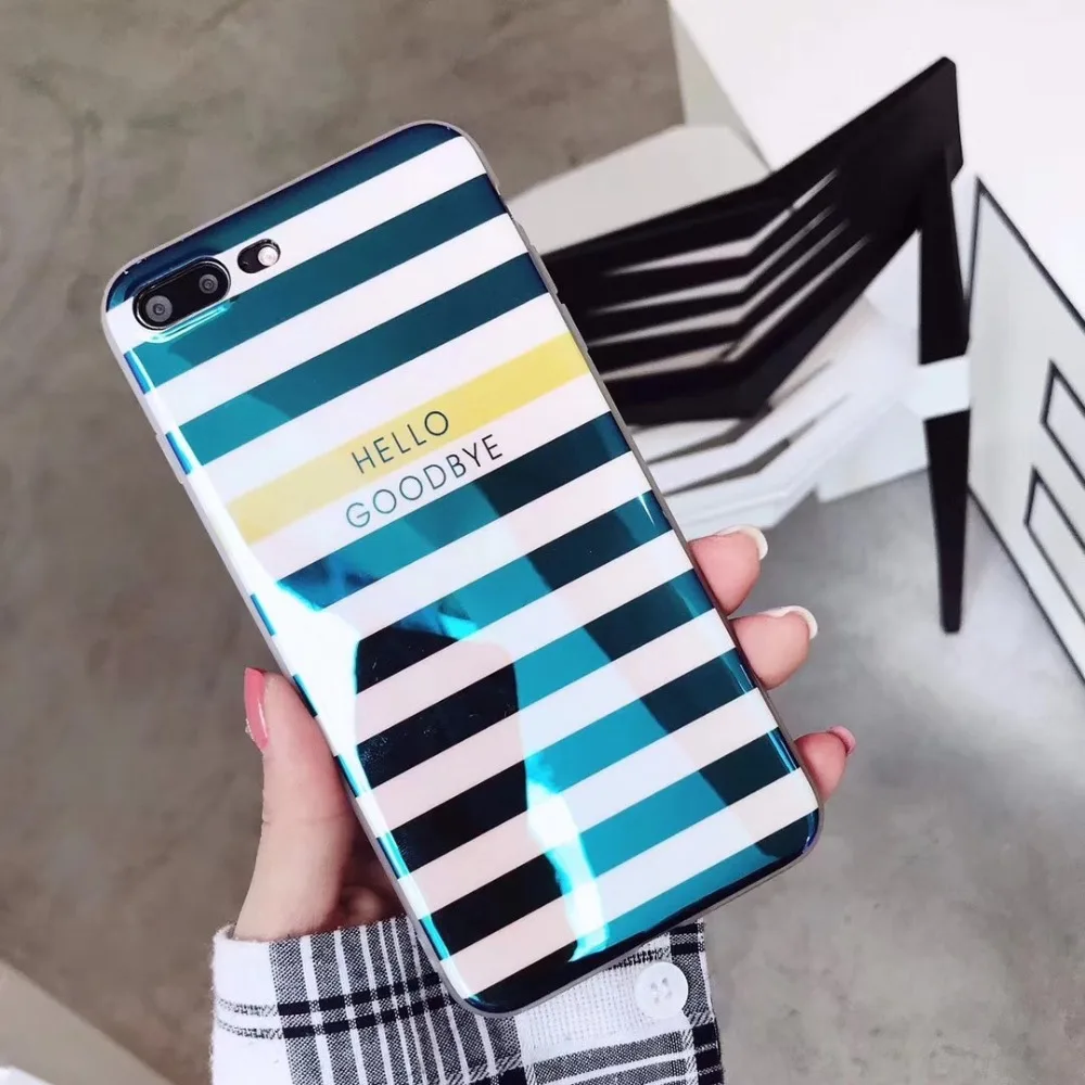 ZMASI Blue-ray Stripes Phone Case for iPhone X Cases 7 8 6 6s Plus Back Cover Soft Fashion Letters Coque |