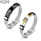 Повседневный мужской браслет XQNI в полоску, черныйзолотой, модный сетчатый ремешок, браслет из нержавеющей стали, дизайн Креста, мужские ювелирные изделия, подарок, очаровательные аксессуары