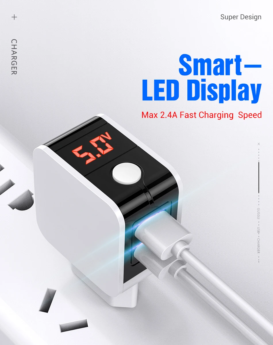 GUSGU USB зарядное устройство LED дисплей двойной Быстрый телефон зарядное устройство адаптер стены путешествия зарядное устройство ЕС для iPhone Samsung