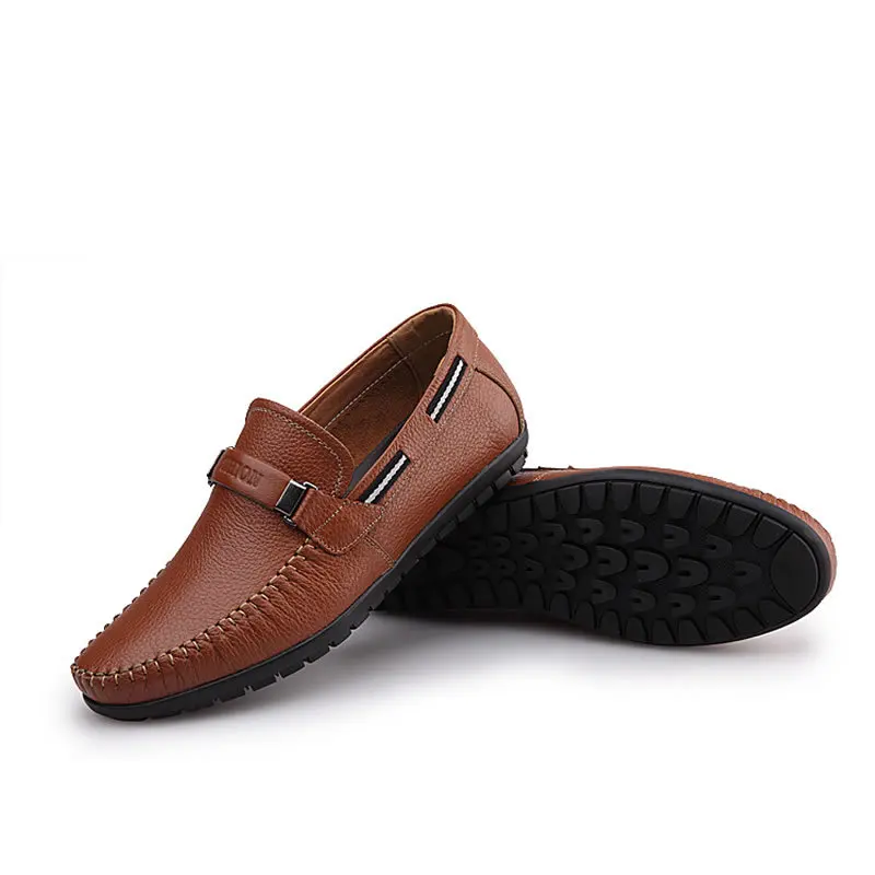 JUNSRM Spring leisure men's shoes breathable leather bean beans shoe head layer cow one-pedal mocassin homme | Обувь