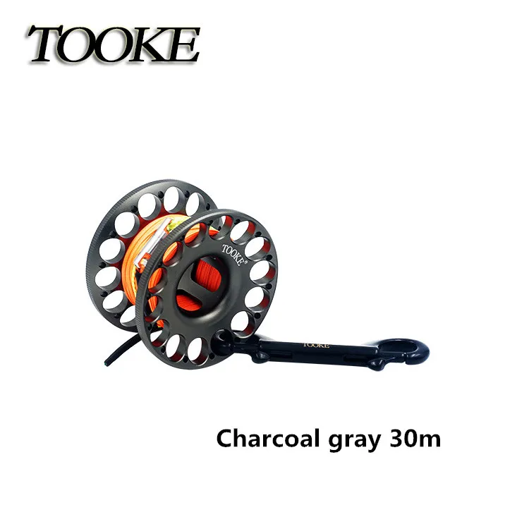 Charcoal gray 30m Катушка из алюминиевого сплава для подводного плавания с защелкой из нержавеющей стали 30 м 45 м крюк SMB безопасное оборудование аксессуары BCD - Color: Charcoal gray 30m