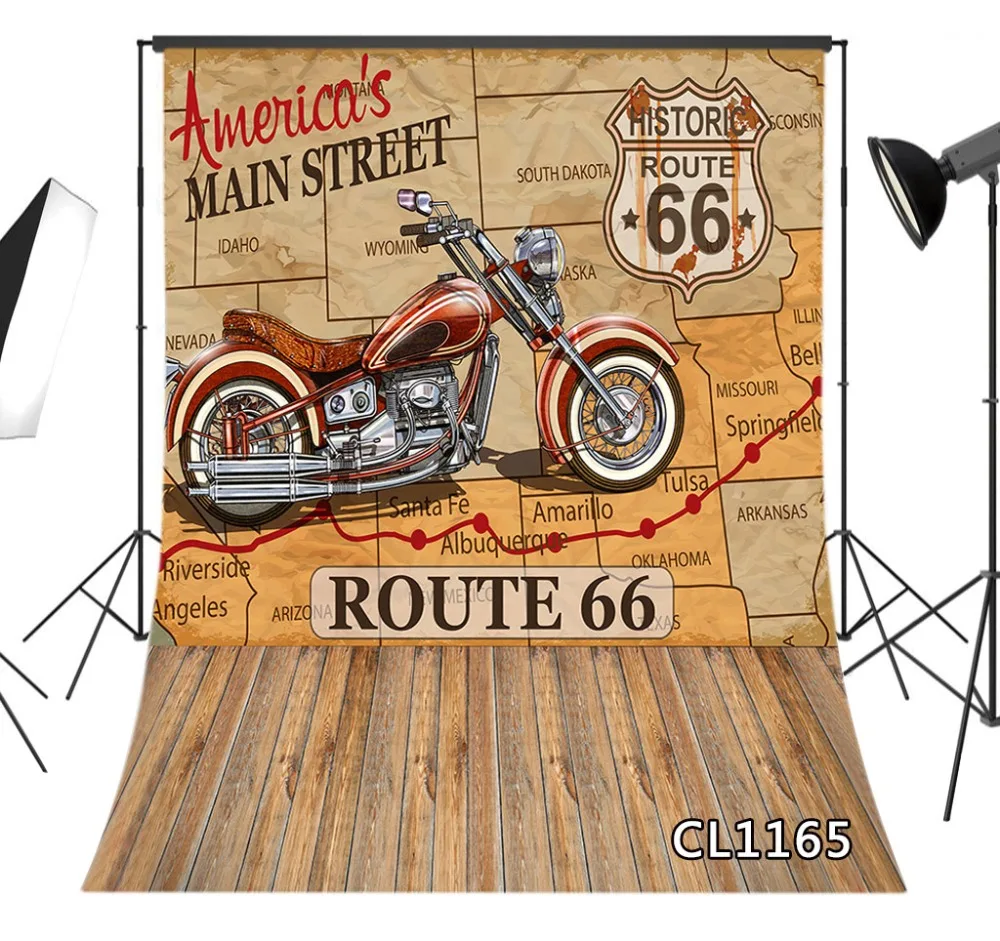 LB America Route 66 ретро автомобиль девочка мотоцикл без сгибов фон для фотосъемки