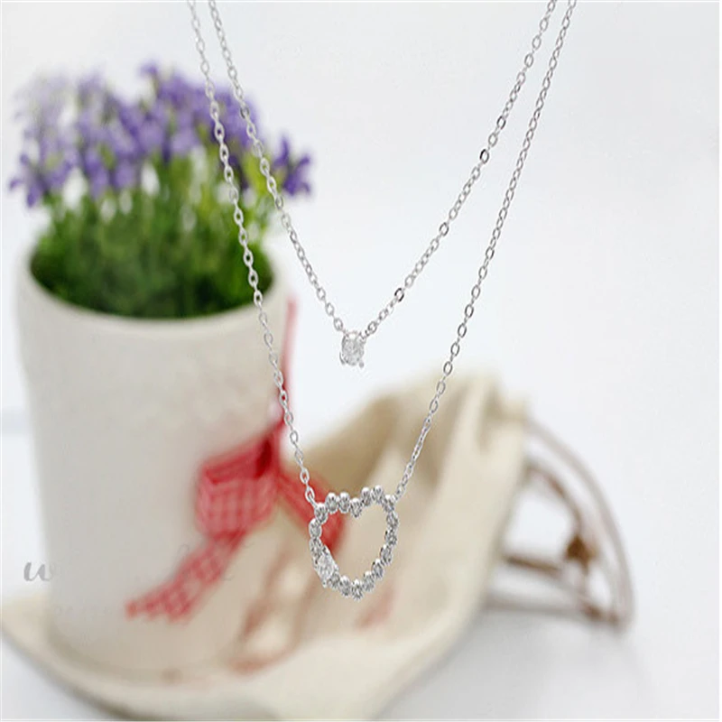 Новые модные стильные серебряные ожерелья с двойным сердцем для женщин