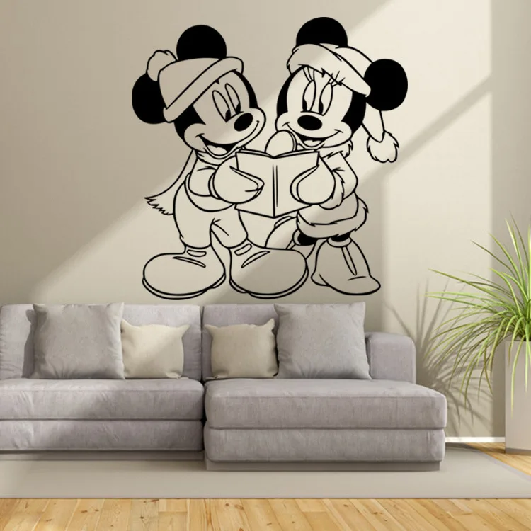 Interesting Mickey Mouse read a book living room bedroom bedside children's sofa backdrop waterproof wall stickers | Дом и сад