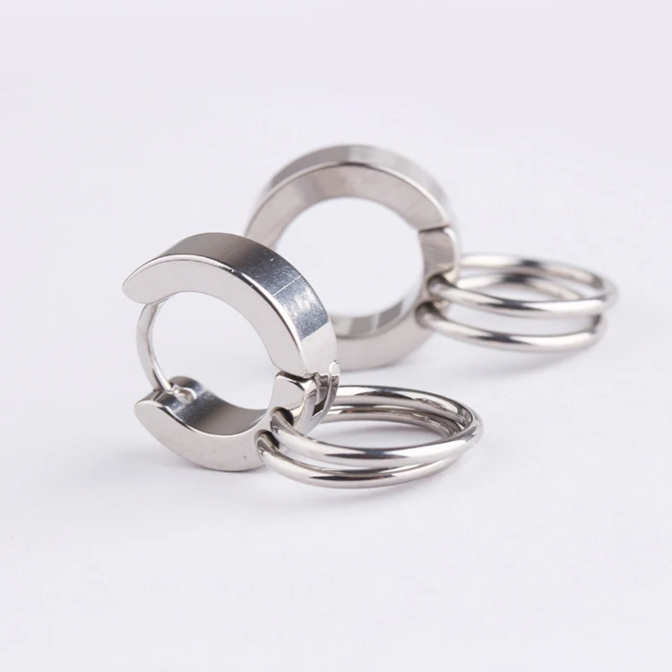 Silver Серьги из нержавеющей стали, унисекс, серьги для пирсинга, ювелирные изделия, простой стиль, двойной круг, модные круглые серьги-кольца - Окраска металла: Silver
