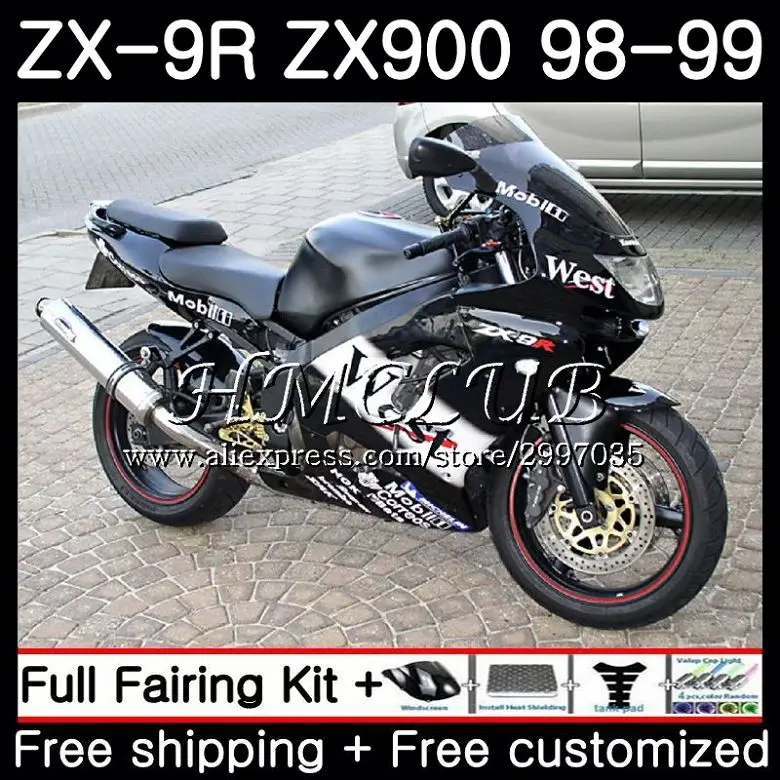 Корпус обтекателя Для KAWASAKI NINJA ZX 900 ZX900 ZX9 R ZX-9R 1998 1999 65HC.8 9 900CC Black west hot ZX9R 98 99 9R - купить