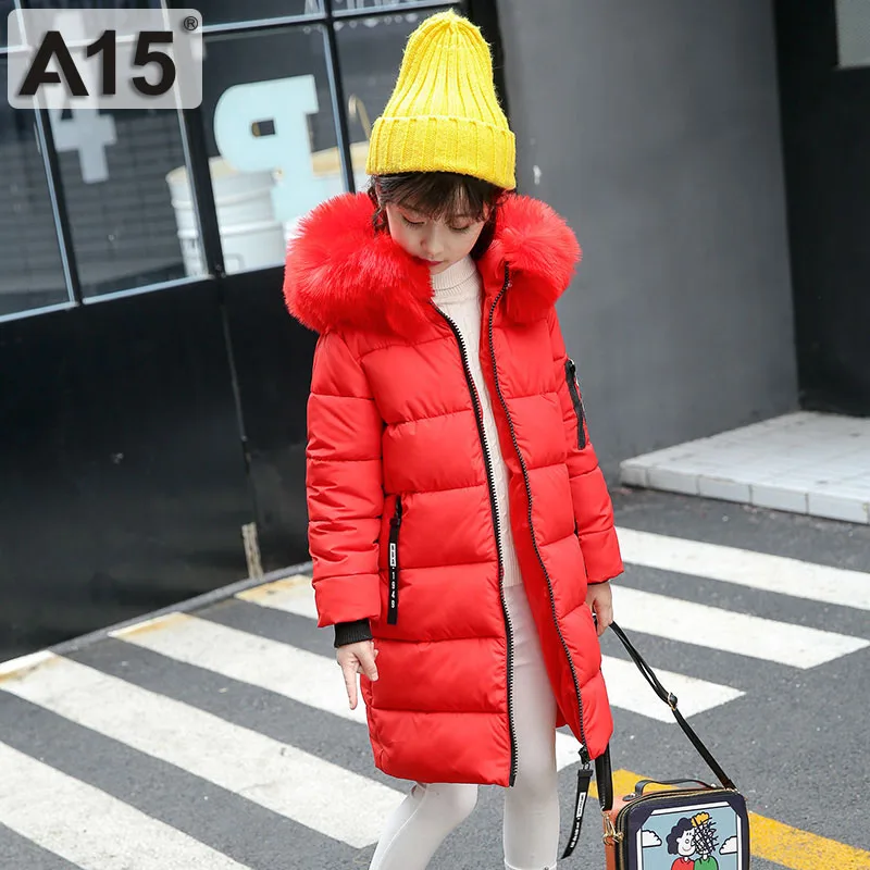 Детская длинная парка с меховым капюшоном для девочек зимняя теплая пуховая