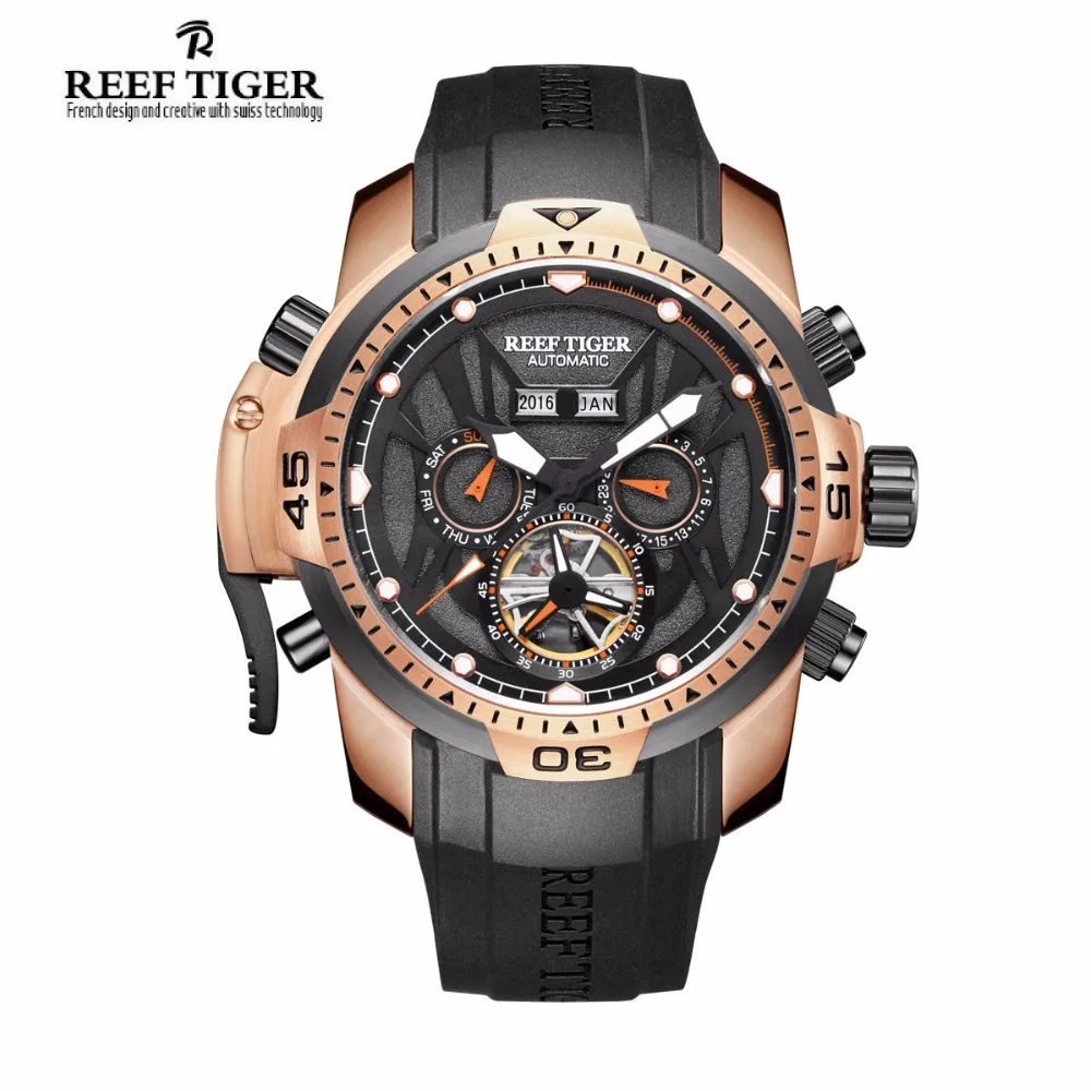 Мужские автоматические механические часы Reef Tiger Водонепроницаемые Яркие с