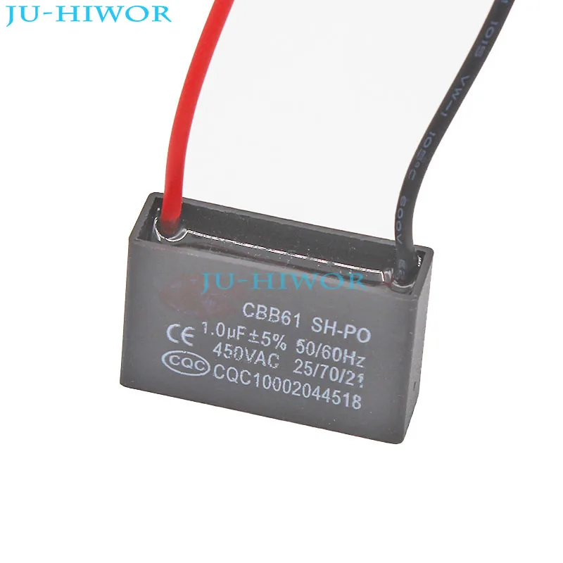 

(10 шт./лот) конденсаторы CBB 1 мкФ 450 в переменного тока CBB61, металлизированный конденсатор для запуска двигателя, потолочный вентилятор, TOL:5%