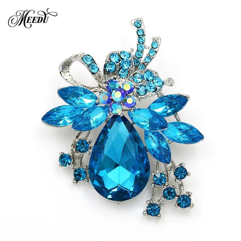 lt blue Бренд MIEG, разные цвета, синий/красный/фиолетовый/прозрачный кристалл, цветок, брошь на булавке, элегантный свадебный букет, ювелирное изделие - Окраска металла: lt blue