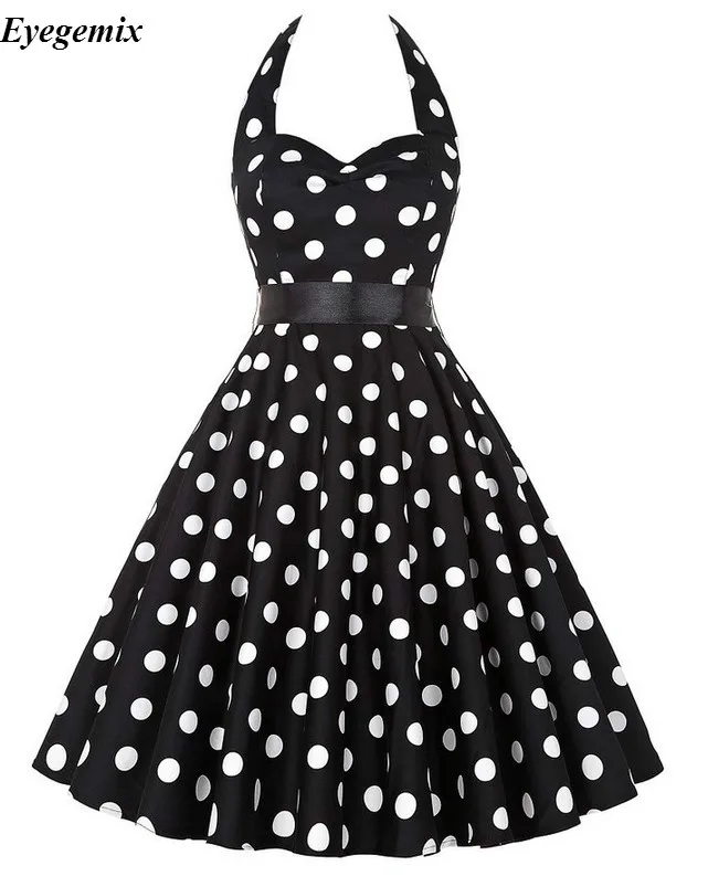 Женское винтажное платье ретро в горошек черное стиле Хепберн 50 60 х годов с