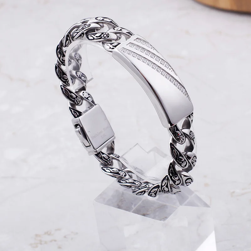 Solid 316L Stainless Steel Rose Flower Bracelet Mens Biker Link Chain S229 | Украшения и аксессуары