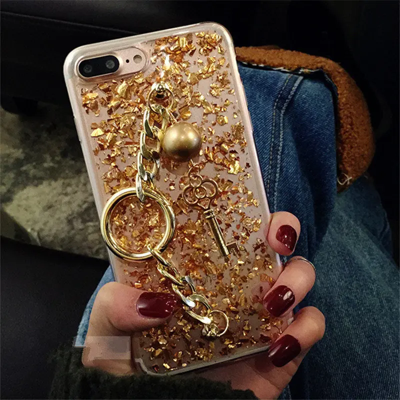 Для iPhone 6 6S 7 8 Plus X XS MAX XR Новая роскошная модная блестящая золотая фольга брелок