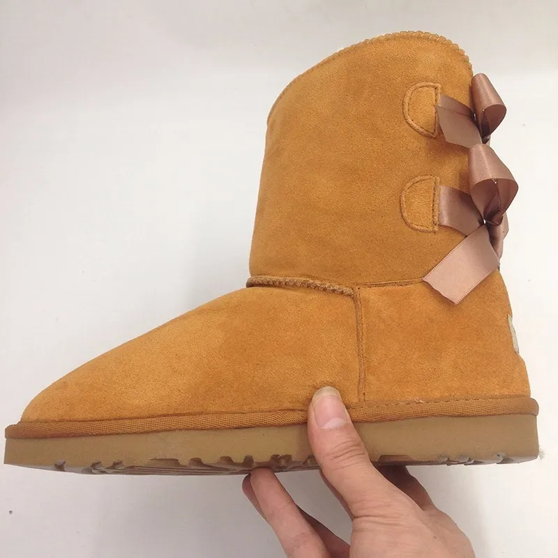 Maroon 2 DAGNINO Горячая леди бренд Австралия два банты короткие botas Высокое качество Женская обувь зимние теплые пояса из натуральной кожи с бантиком - Цвет: Maroon 2