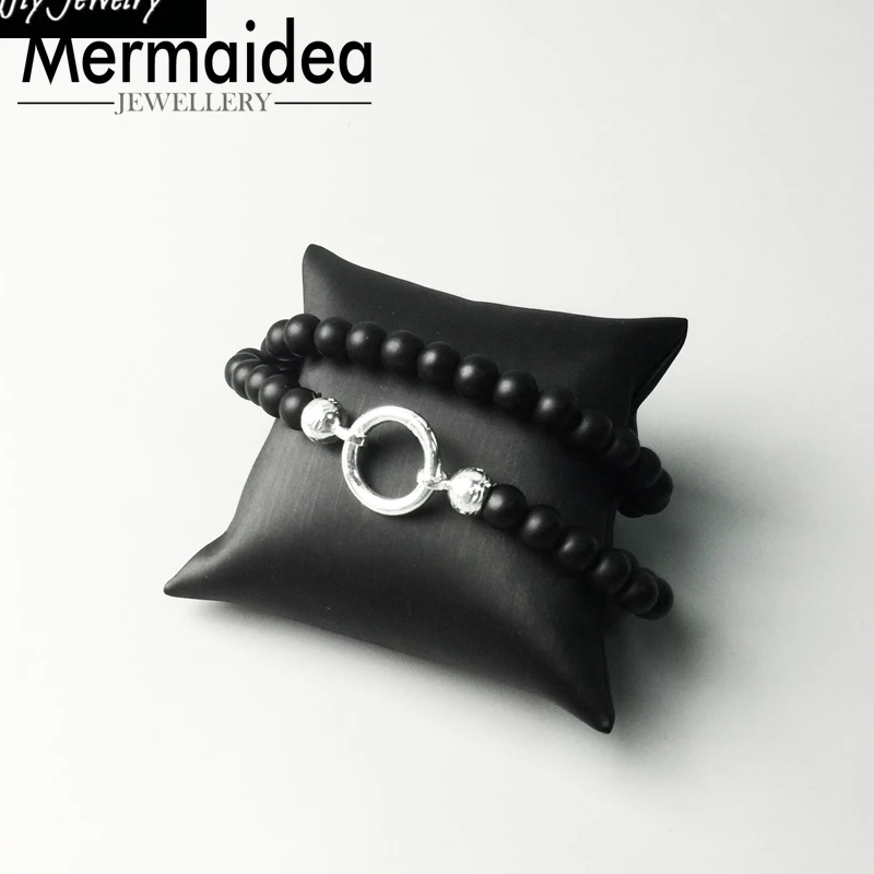 Beads Necklace Obsidian Pendant Carrier Party Trendy European Fashion Gift Jewelry in silver plated Men Women | Украшения и