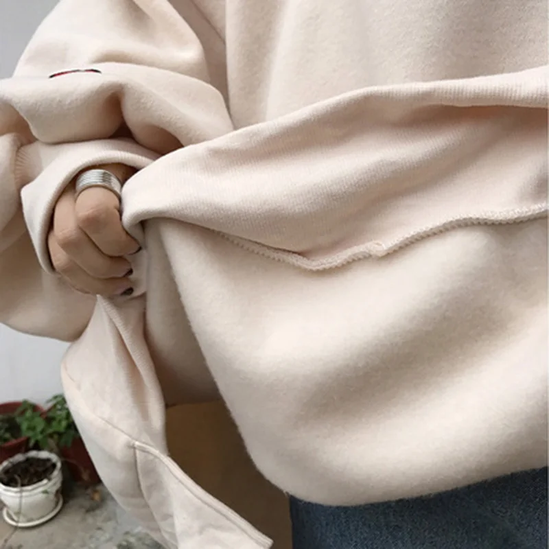apricot Женские толстовки Harajuku, большие размеры, трендовые однотонные женские пуловеры с круглым вырезом, студенческие Длинные Стильные женские толстовки с длинным рукавом - Цвет: apricot