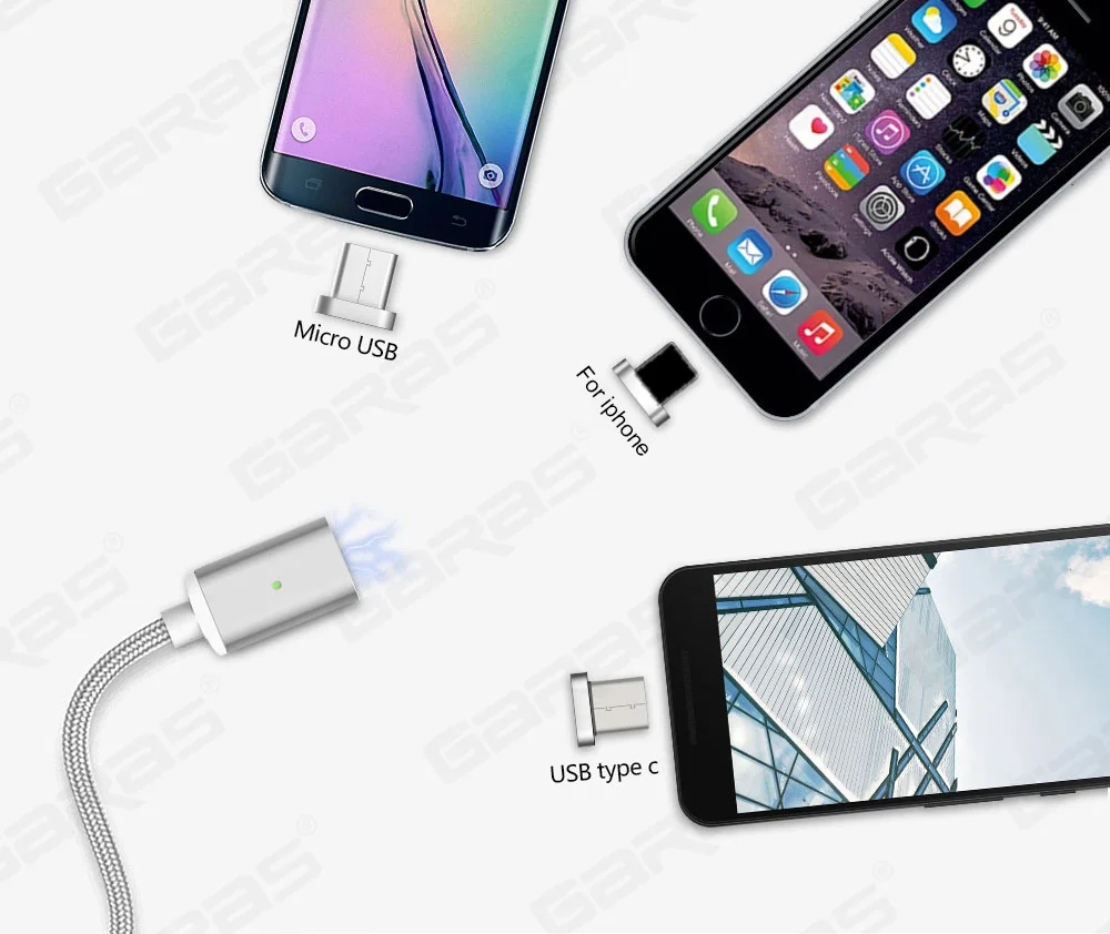 GARAS usb type C/Micro USB/для iphone Магнитный кабель USB-C/type-C быстрое зарядное устройство магнитный кабель для iphone/ipad кабель для мобильного телефона