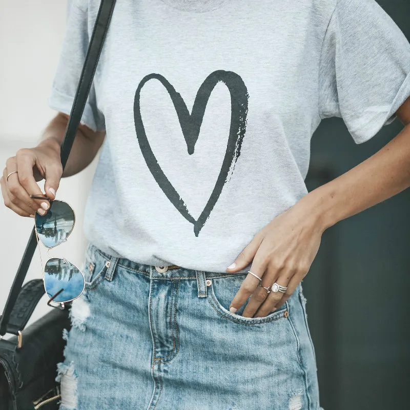 Модная Повседневная футболка с рисунком сердца 2018 хлопок принтом любви для