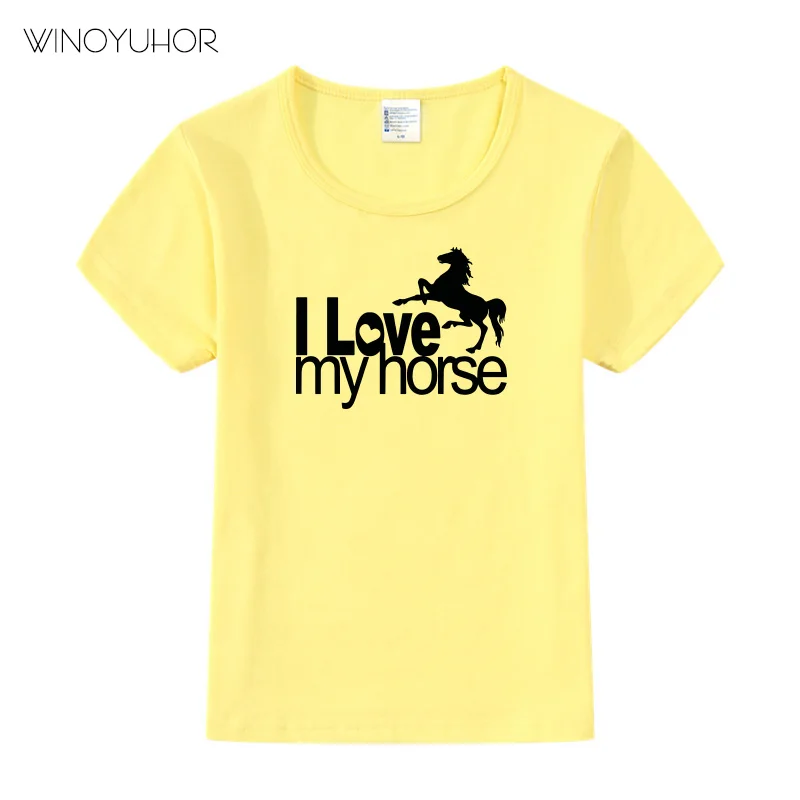 Детская футболка с принтом I Love My Horse коротким рукавом и забавными животными для