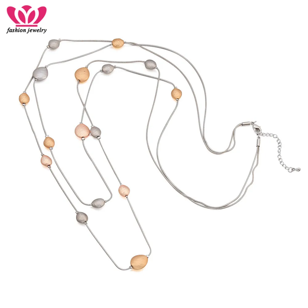 

Vintage Long Beads Necklace Silver Plated Classic Style Statement Jewelry Sweater Necklaces For Fashion Women Jewelry Gifts 2020