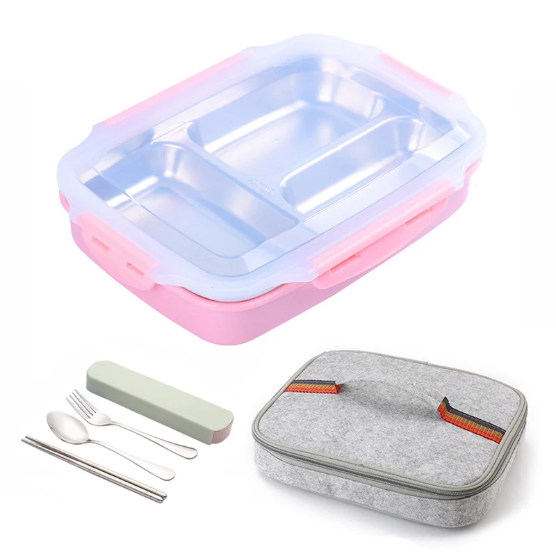 Pink-Set TUUTH Ланч-бокс из нержавеющей стали, большая емкость, микроволновка с подогревом, портативные контейнеры для еды для пикника, офиса, школы - Цвет: Pink-Set