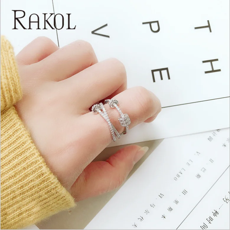 Женские кольца с микро-инкрустацией RAKOL винтажные белого цвета в Корейском стиле