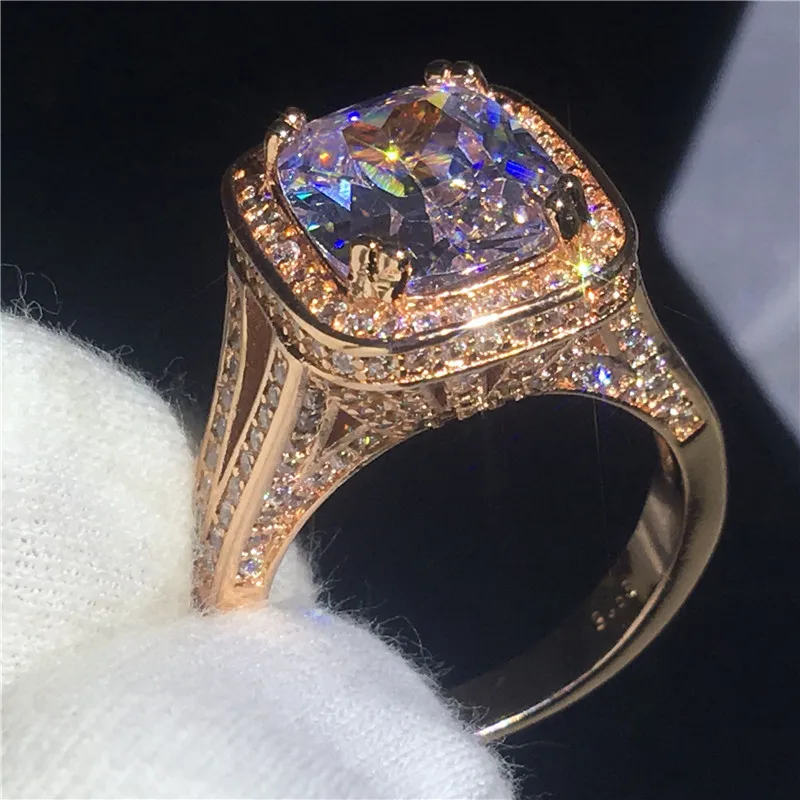 Choucong набор колец для влюбленных с подушками 8ct прозрачный 5A Циркон Cz розовое золото заполненный 925 серебро обручальное кольцо кольца для женщин - Цвет основного камня: 2