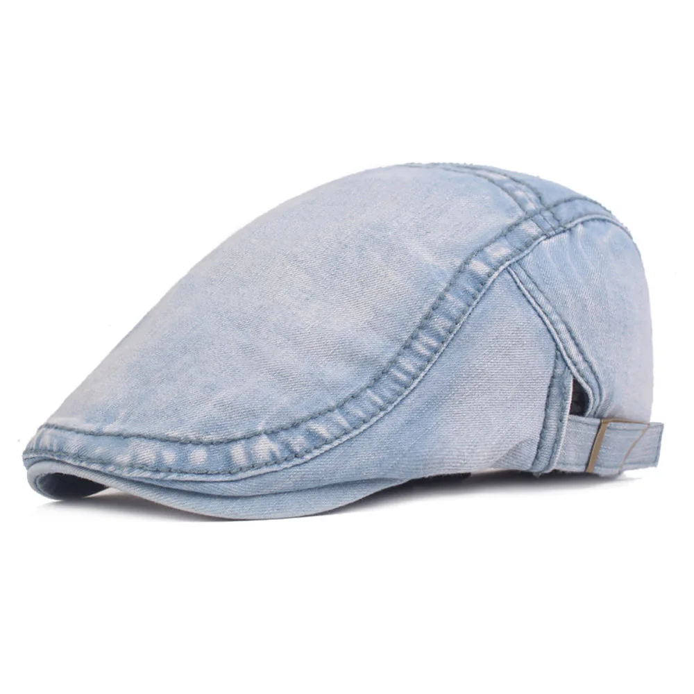 Blue White Мужские джинсовые береты, Классическая Кепка, повседневная Регулируемая Кепка Newsboy для вождения гольфа, s HATCS0397 - Цвет: Blue White