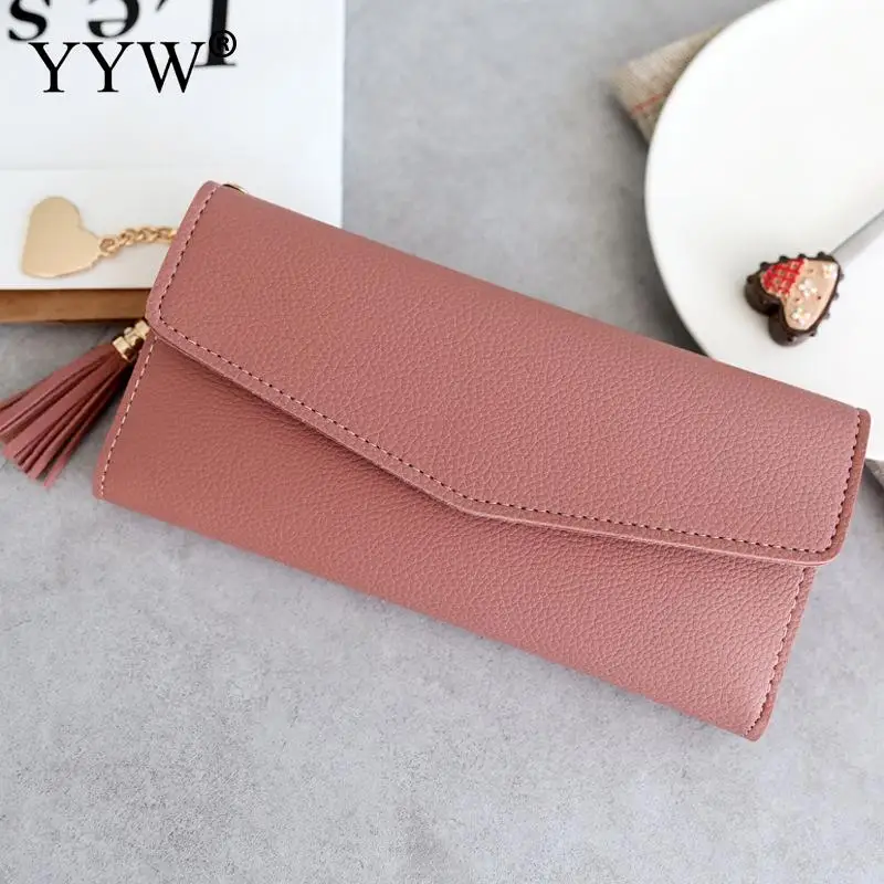deep pink Модные женские кошельки, простые кошельки на молнии, черные, белые, серые, белые, длинный секционный клатч, кошелек из искусственной кожи, сумка для денег - Цвет: deep pink