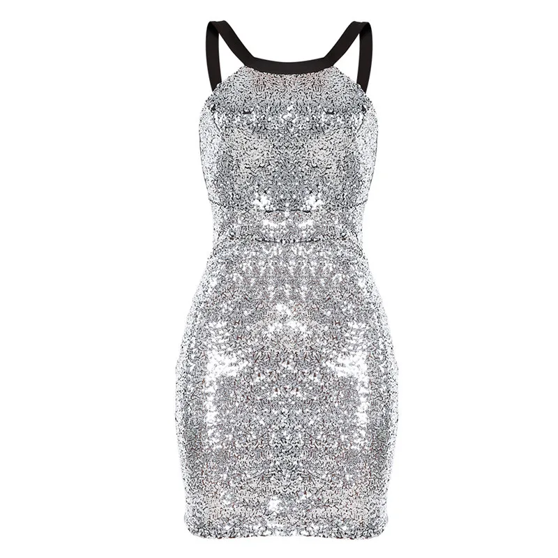 

STERNBILD European Sexy Silver/Gold Color Sequined Dresses Female Backless Solid Vestido Nightclub Sequins Dress for Women