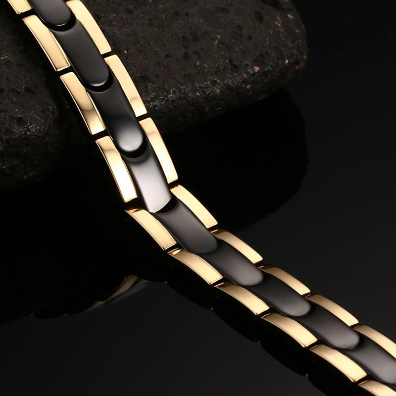 Vinterly черный Золотой магнитный браслет для мужчин звено цепи из нержавеющей стали