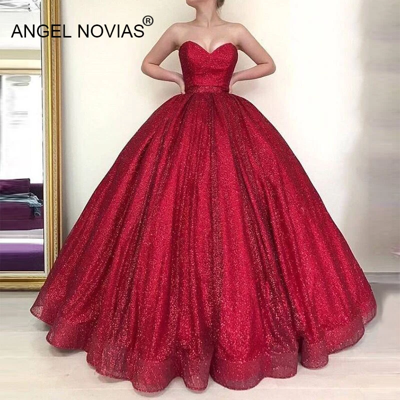 

ANGEL NOVIAS Long Ball Gown Red Arabic Evening Dress 2019 Robe De Soiree Abendkleider 2018