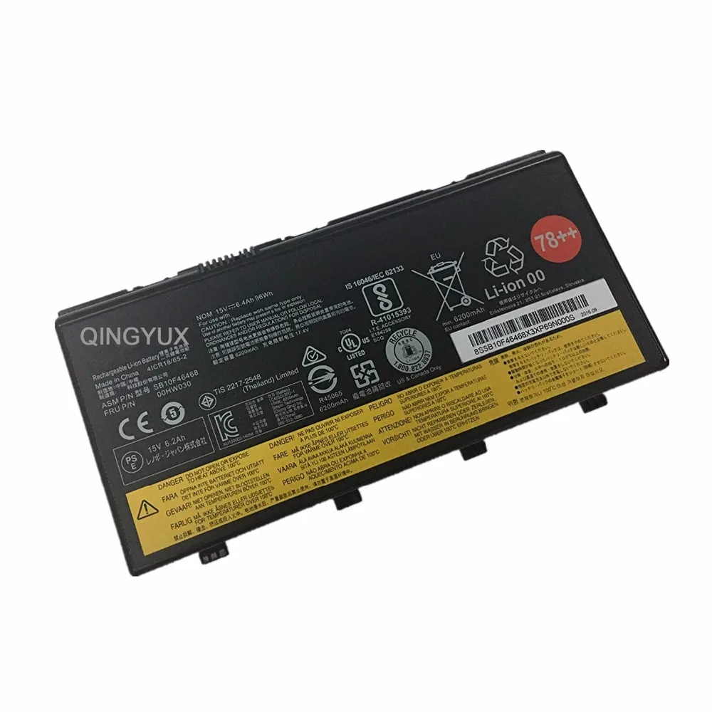 Новый 15V 96Wh 6.4Ah 00HW030 SB10F46468 Аккумулятор для ноутбука Lenovo ThinkPad P70 Series 78 +