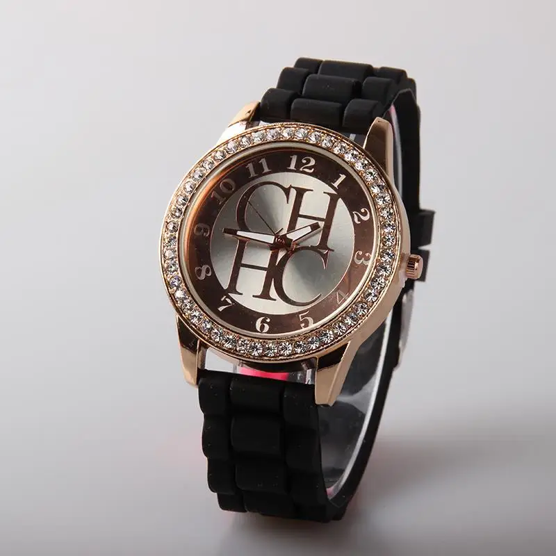 

New Famous Brand Gold Geneva Silicone Casual Quartz Watch Women Crystal Dress Watches Relogio Feminino Rosy Clock Hot Sale Hour