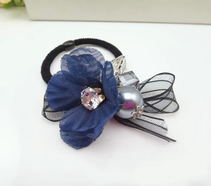 

Boutique 20pcs Fashion Cute Gauze Floral Hair Ties Solid Glitter Rhinestone Flower Elastic Hair Bands Princess Hair Accessories