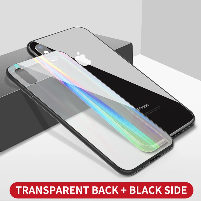 Laser Black Side IHaitun роскошный Ультратонкий чехол из лазерного стекла для iPhone XS MAX XR X чехол s Прозрачное заднее стекло для iPhone XS MAX чехол с мягкими краями - Цвет: Laser Black Side