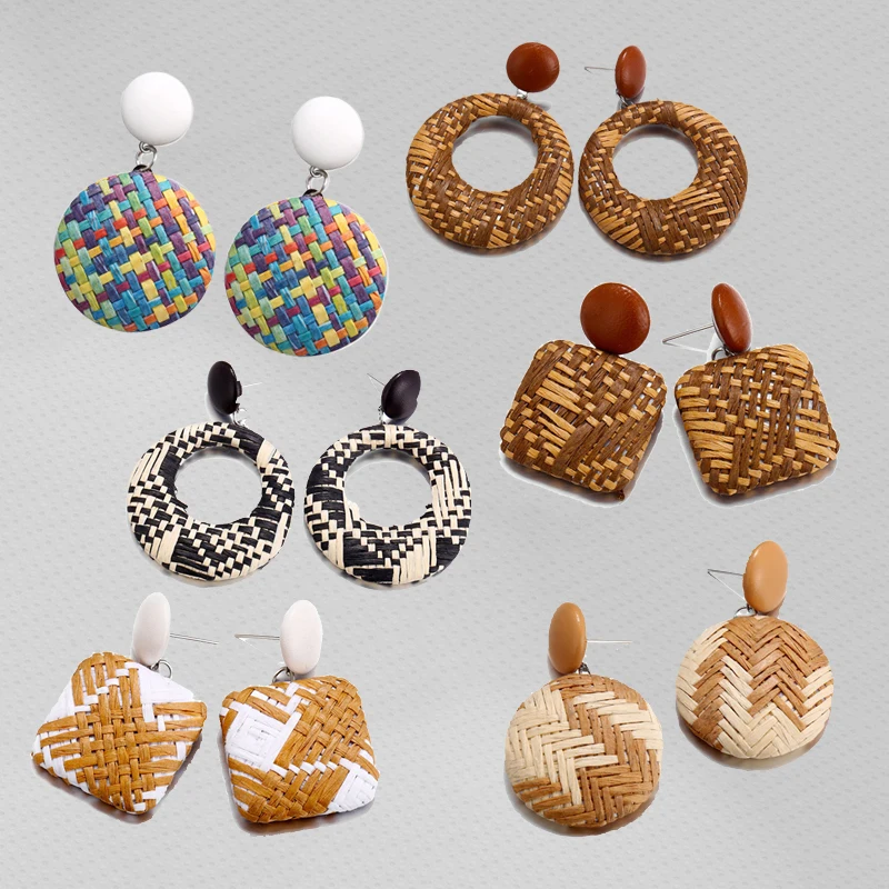 Корейское ротанговое Плетение ручной работы серьги для женщин Новая мода